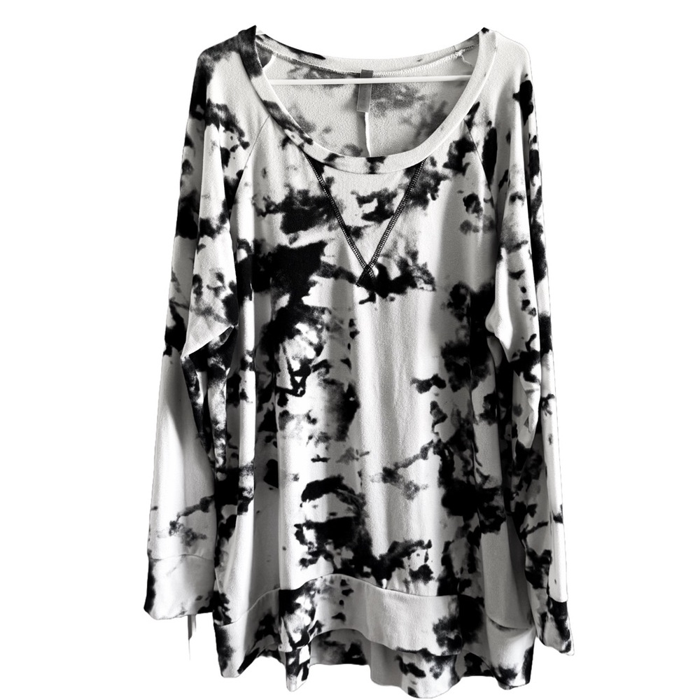 Honeyme Black and White Abstract Print Knit Tunic Top, Size XXXL